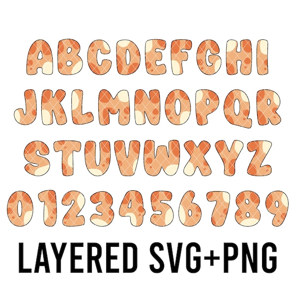 Blue Orange Dog Alphabet + Numbers Layered SVG + PNG