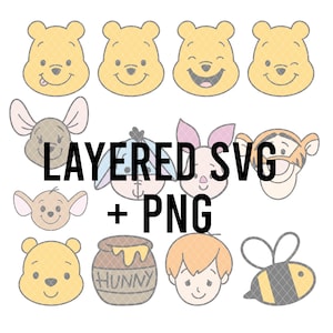 Winnie l'ourson fait face en couches SVG + PNG Cricut & Silhouette