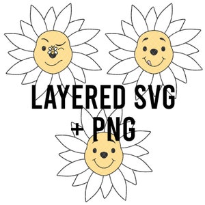 Winnie de Poeh Daisy Face SVG gelaagd op kleur + PNG
