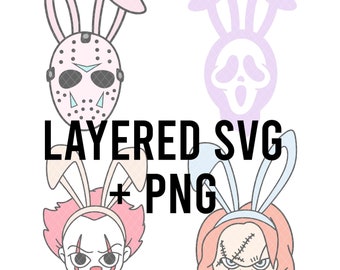 Cute Horror Bunnies SVG, Layered By Colour, PNG Cricut, Silhouette