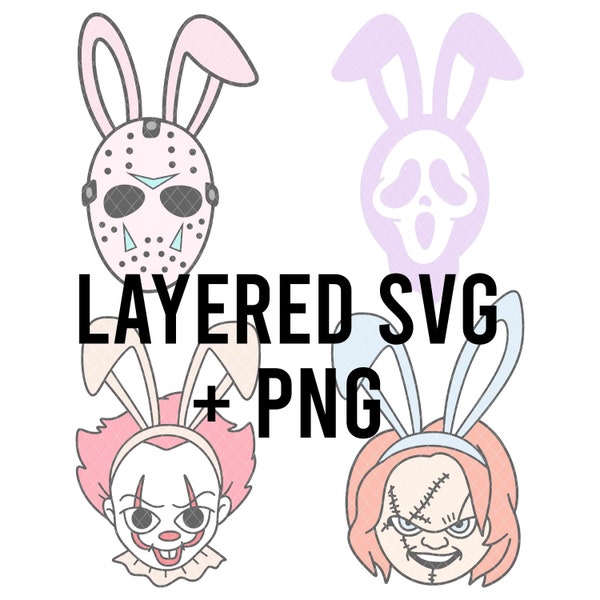 Cute Horror Bunnies SVG, Layered By Colour, PNG Cricut, Silhouette