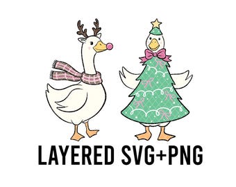 Silly Pink Christmas Geese  Layered By Colour SVG + PNG | Digital Download