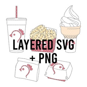 Chicken Meal Set, SVG Layered By Colour + PNG, Cricut Silhouette