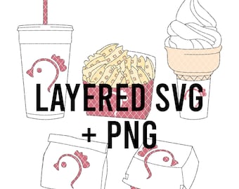 Chicken Meal Set, SVG Layered By Colour + PNG, Cricut Silhouette