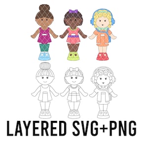 色別に重ねたミニポケットドール SVG + PNG セット、Cricut シルエット
