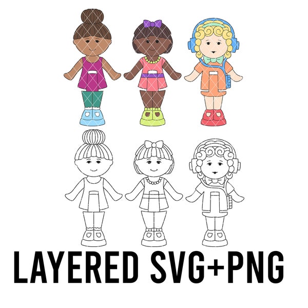 Mini Pocket Dolls Layered By Colour SVG + PNG SET, Cricut Silhouette