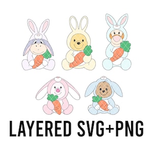 Winnie y sus amigos Bunny SVG en capas por color + PNG, silueta cricut