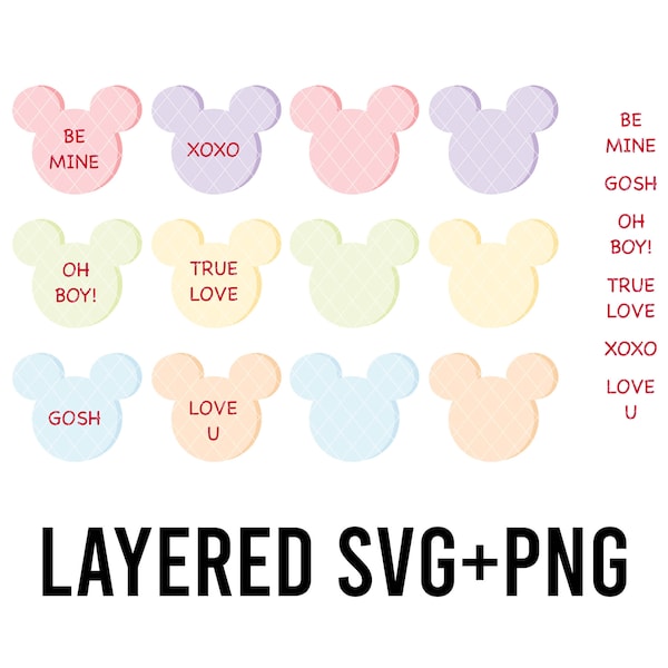 Magic Mouse Conversation Hearts Layered By Colour SVG + PNG