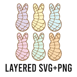 Pastel Conchas Peeps Pâques guimauves SVG superposé par couleur + PNG, Cricut Silhouette