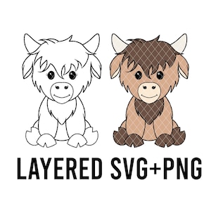 かわいいハイランド牛の色別レイヤー SVG + PNG、ハイランド牛 SVG