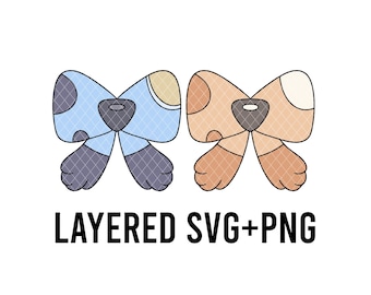 Cute Blue Puppy Bows SVG Layered By Colour + PNG