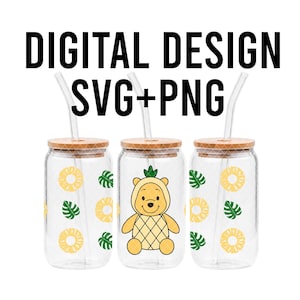 Piña Pooh Can Glass SVG + PNG, en capas por color Cricut, silueta