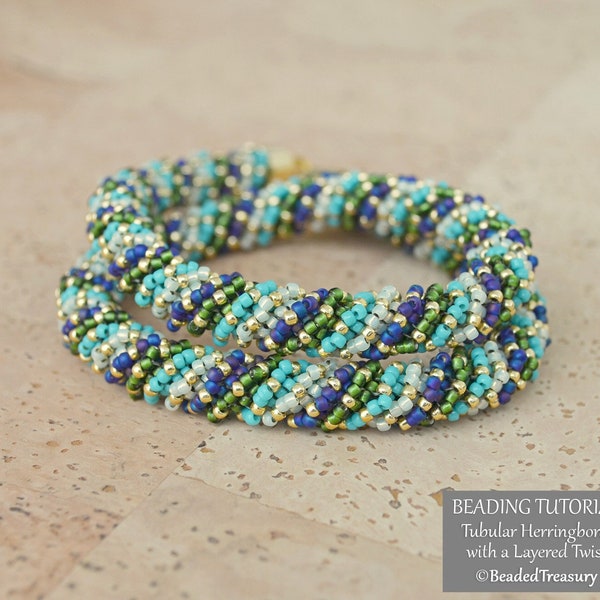 TUBULAR HERRINGBONE with a layered twist - Seed Bead Pattern - Textured spiral rope pattern - Beaded necklace tutorial -  .pdf Download