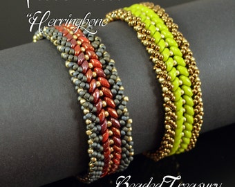 Beading Tutorial HERRINGBONE Bracelet - Beading pattern with Superduo seed beads - Instant PDF Download