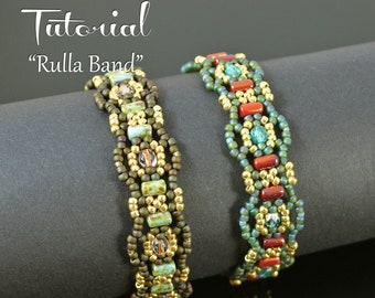 Beading Pattern RULLA BAND Bracelet - Beading tutorial with ChechMates Rulla Firepolished Seed beads - Instant PDF Download