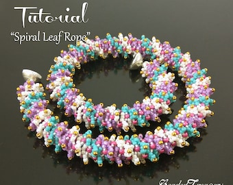 Necklace Tutorial SPIRAL LEAF ROPE Beaded textured spiral rope Dimensional beading pattern Seed beads necklace pattern - pdf Download