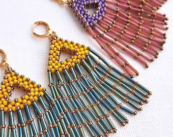 TRIANGLE TASSEL Beading Tutorial, CRAW Earrings with Seed Beads and Bugle Beads, Fringe Seed Bead Earring Pattern