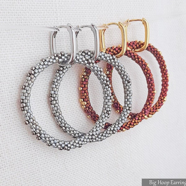 BIG HOOP EARRINGS - Statement Geometric Beading Tutorial - Even Tubular Peyote Bead Pattern