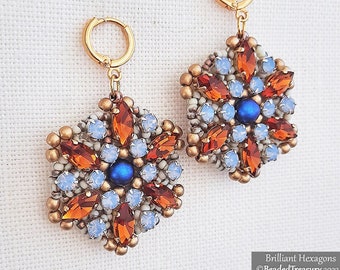 BRILLIANT HEXAGONS EARRINGS - Extraordinary Shiny Geometric Beading Pattern - Peyote Stitch and Right Angle Weave Tutorial