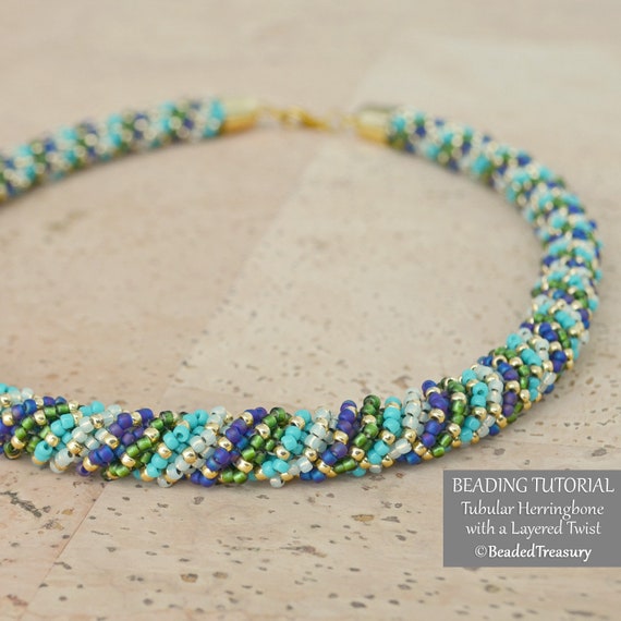 Larisa Barrera-Striped Turquoise ,Black and Navy Six Strand Twist Necklace