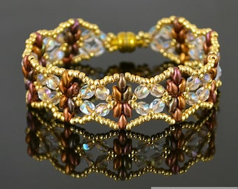 Beading Tutorial - GOLDEN AGE BRACELET - Beading pattern with Superduo, Seed beads and Fire polished beads