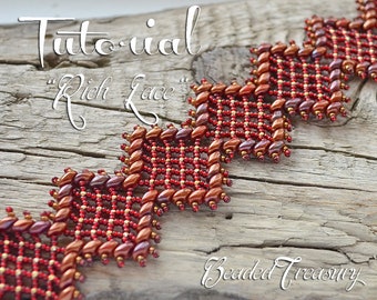 Beading pattern RICH LACE Beaded bracelet tutorial with Superduo beads and seed beads Netted beaded lace bracelet- Instant PDF Download