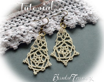 PEARLY LACE Earrings Beading Tutorial - White seed beads flower snowflake beading pattern - Christmas gift - PDF Instant Download