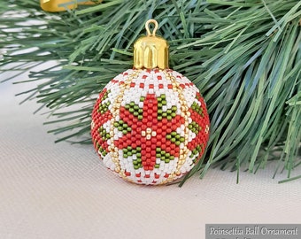 POINSETTIA BALL Peyote Stitch Pattern - Beaded Christmas Ornament Instructions - Beaded bead pattern - Instant Pdf Download