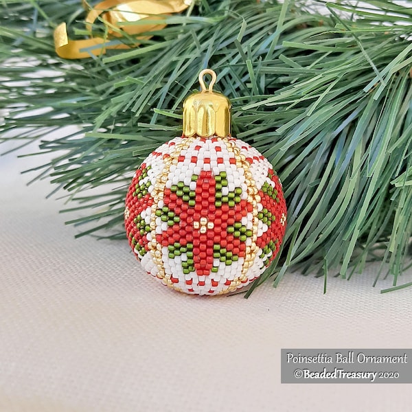 POINSETTIA BALL Peyote Stitch Pattern - Beaded Christmas Ornament Instructions - Beaded bead pattern - Instant Pdf Download