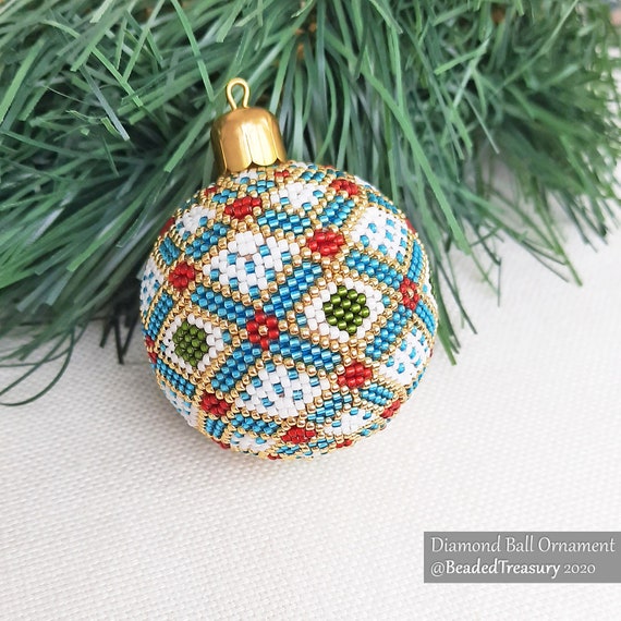 DIAMOND BALL Peyote Stitch Pattern Beaded Christmas Ornament