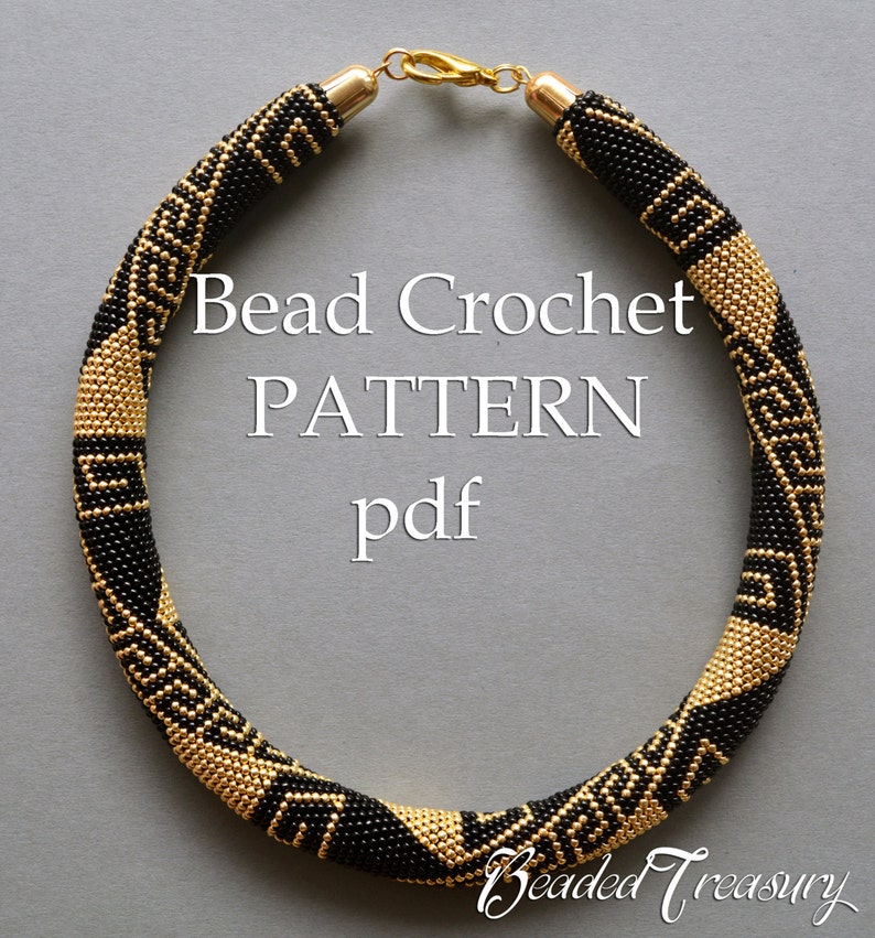 GREEK MEANDERS Bead crochet pattern Beaded necklace Seed bead necklace Beaded crochet rope Geometric necklace Greek Jewelry .PDF Download image 1