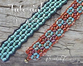 Beading tutorial SUPERRULLA Bracelet - Beading pattern with 2 hole CzechMates Rulla beads Matubo Seed beads - Instant PDF Download