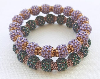 BEADED BEADS BANGLE - Beading Tutorial - Tubular Peyote and Netting Bead Pattern - Instant .pdf Download