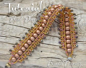 Beading Tutorial BEAD DANCE Lacy Bracelet - Beading pattern with Seed beads Round beads - Instant PDF Download