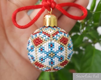 SNOWFLAKE BALL Peyote Stitch Pattern - Beaded Christmas Ornament Instructions - Beaded bead pattern - Instant Pdf Download
