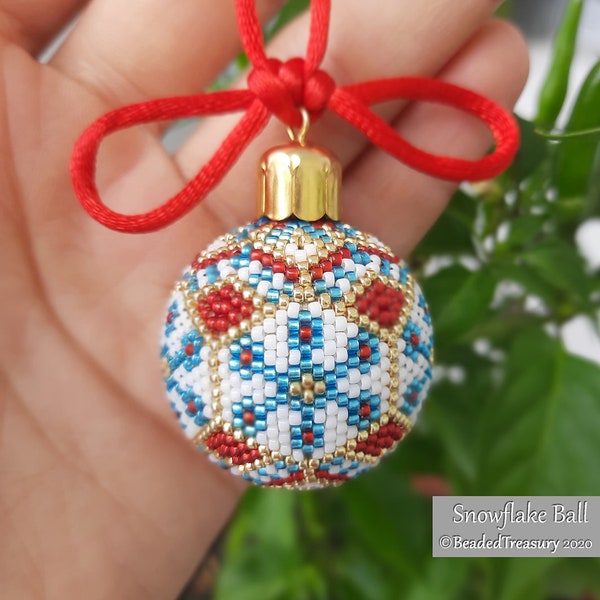 SNOWFLAKE BALL Peyote Stitch Pattern - Beaded Christmas Ornament Instructions - Beaded bead pattern - Instant Pdf Download