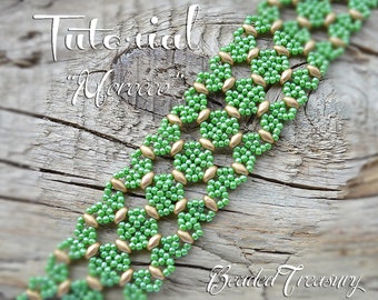 Beading tutorial MOROCCO Bracelet - Beaded lace pattern with Superduo beads and seed beads Green Gold - Instant PDF Download