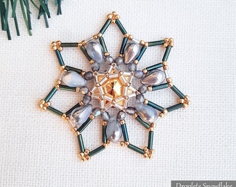 DROPLETS SNOWFLAKE - Beading Tutorial with Rivoli, Bugle and Drop Beads - Christmas Winter Ornament