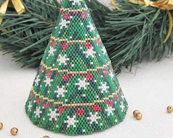 SNOWY CHRISTMAS TREE - 3D Peyote Stitch Ornament Beading Pattern - Instant Pdf Download