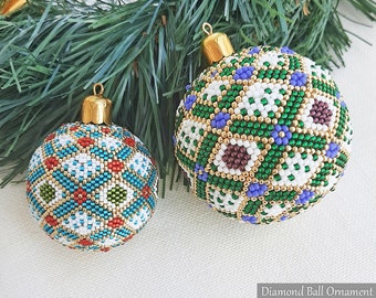 DIAMOND BALL Peyote Stitch Pattern - Beaded Christmas Ornament Instructions - Beaded bead pattern - Instant Pdf Download