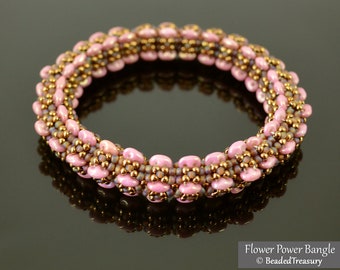FLOWER POWER BANGLE - Beading Tutorial with Superduo and Seed Beads