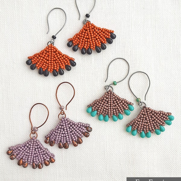 FAN EARRINGS - Beading Tutorial - Tubular herringbone stitch seed beads pattern - Beaded earrings pattern - Instant pdf Download