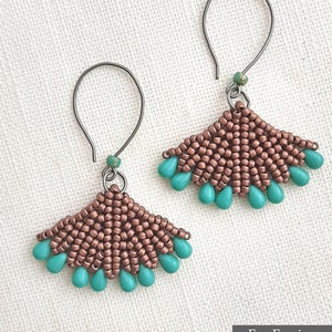 FAN EARRINGS Beading Tutorial Tubular herringbone stitch seed beads pattern Beaded earrings pattern Instant pdf Download image 2