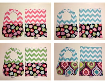 Owls and Paisley Chevron Bib /& Burp Sets