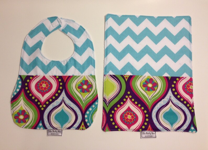 Owls and Paisley Chevron Bib /& Burp Sets