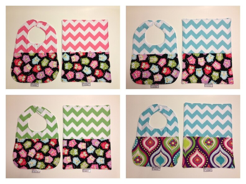 Owls and Paisley Chevron Bib /& Burp Sets