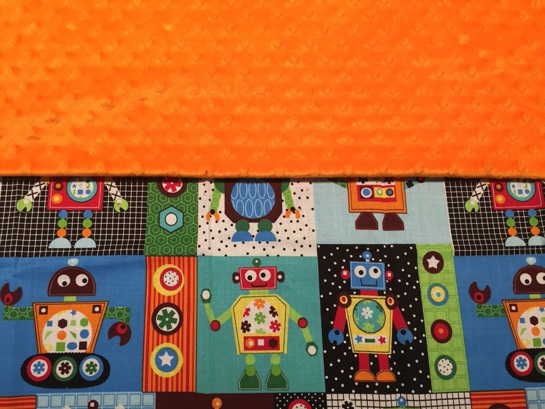 Robot Minky Blanket with Appliqued Name 30 x 36