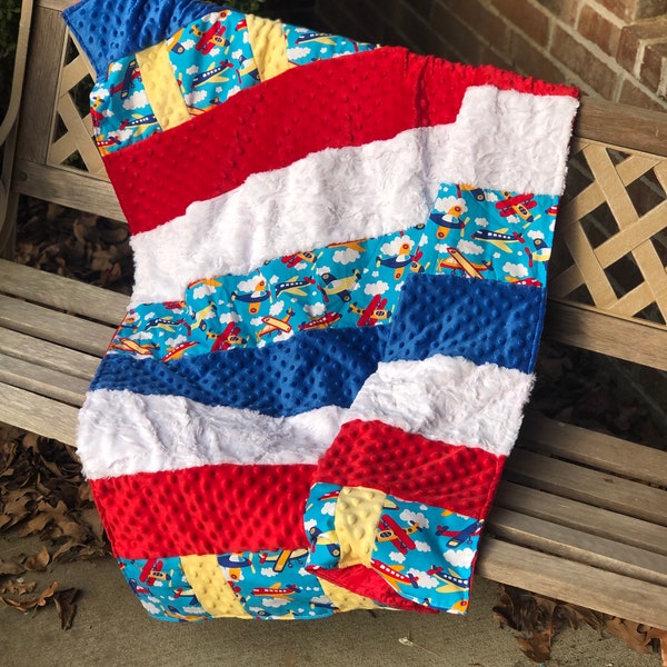 Child Strip Lux Minky Blanket 35" x 50" approx. READY TO SHIP- Chenille Minky, Minky Dot & Plaid