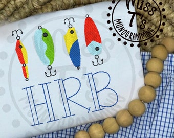 Fishing Lures Personalized Monogrammed Tshirt for Boys - Toddler or Youth