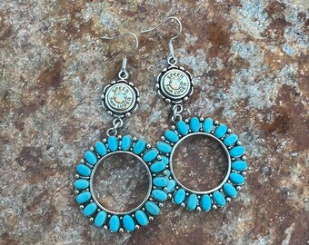 Turquoise Blue Hoop Bullet Earrings